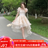 梵奥格（FANAOGE）生日穿在逃公主法式连衣裙公主风燕尾方领蓬蓬裙前短后长拖尾可爱 图片色2 燕尾版 S