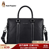暇步士（Hush Puppies）公文包男头层牛皮单肩斜跨手提包男士商务电脑包生日送男友黑色