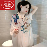 浪莎（LangSha）2026年新款新年红睡裙女夏季冰丝薄款卡通风白衬衫中长款夏天睡裙 冰丝景山花款 L 165