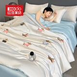 红豆夏季轻奢刺绣冰丝四件套裸睡高级感空调夏凉被套件床上用品可机洗 腊肠狗-奶白蓝 【丝滑凉爽裸睡】 2.0*2.3m夏凉被四件套/ 床单款 .