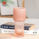 爱已装糖 简约磨砂粉18cm玻璃艺术花瓶装饰生日礼物客厅摆件花束水培容器