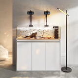 YEE南美溪流缸超白玻璃鱼缸客厅家用底滤兰寿金鱼带柜子一体缸自循环 银拉丝【无边框黑胶工艺】不带灯 【金晶超白玻璃】120*37*120/底拉筋