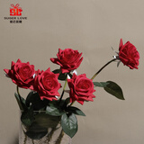爱已装糖 奶油风假花仿真花高档手感保湿玫瑰花客厅摆件装饰花 红色5支