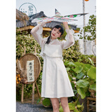 ZIHAN紫涵新中式气质套装裙女夏季吊带连衣裙罩衫两件套 皦玉白 M