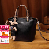 喵小姐轻奢高端品牌女士包包女包新款复古单肩斜挎包手提菜篮子水桶女包 黑色(简约休闲洋气大容量妈妈包)