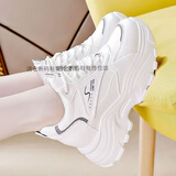 网面内增高8cm老爹鞋女小个子超火潮2025秋季休闲运动四季小白鞋 白色皮面 37