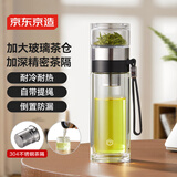 京东京造茶水分离杯 双层透明泡茶玻璃杯玻璃水杯  商务办公泡茶杯子280ml