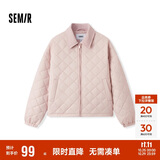 森马（Semir）棉服女灯芯绒翻领菱形格复古2024冬三防宽松轻薄棉衣109724112007