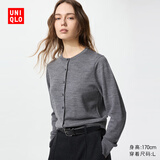 优衣库女装精纺美利奴羊毛圆领针织开衫/长袖通勤秋冬新款478331 05 天灰色 L