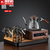 正扬胡桃木电陶炉煮茶炉高档北美玻璃茶具煮茶壶养生烧水壶泡茶器 胡举物手执如意六灰把+架长琴黑