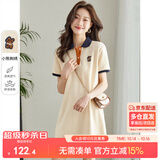 尚都比拉美式复古风小熊刺绣POLO连衣裙小个子夏季宽松显瘦裙子 杏色 L 