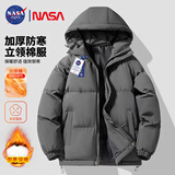 NASA GISS棉服男冬季港风潮牌保暖防风加棉休闲连帽棉衣外套男 深灰 XL