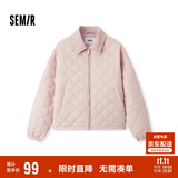 森马（Semir）棉服女灯芯绒翻领菱形格复古2024冬三防宽松轻薄棉衣109724112007