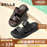 百丽户外两穿凉拖男夏季商场同款牛皮休闲沙滩凉鞋8GF01BL4 黑色 39