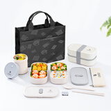 昌木子（CAMUZ）竹纤维双层饭盒 日式便当盒可微波炉加热密封上班族餐盒 白色套装