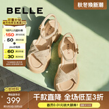 百丽（Belle）满钻条带繁星休闲凉鞋女商场款厚底凉鞋A9S2DBL4 杏色 35 (225mm)