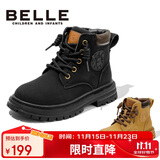 百丽童鞋秋冬靴子中大童马丁靴短靴男女童儿童英伦皮靴 黑色31码