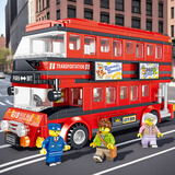 哲高拼装积木巴士公交车汽车模型儿童玩具男孩生日礼物 双层巴士【手提礼盒】398PCS