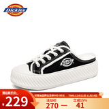 Dickies一脚蹬情侣帆布鞋女士休闲鞋平底鞋子懒人半拖鞋 黑白 38 