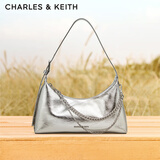 CHARLES&KEITH柔软拉链式褶皱单肩包腋下包包女包女士生日礼物CK2-40782472 Silver银色 S