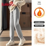 班尼路（Baleno）羊羔绒束脚运动裤女2025秋冬季新款加绒保暖长裤高腰宽松休闲卫裤