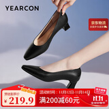 意尔康女鞋粗跟时装鞋浅口高跟鞋通勤工作鞋气质女单鞋 04704W 黑色 37 