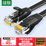 绿联六类网线 千兆网络宽带线 CAT6类家用电脑监控扁平网线 8芯双绞成品跳线 20米 黑色50181