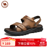 骆驼凉鞋男一脚蹬拖鞋夏季牛皮透气沙滩鞋两穿 P15M211020A 土黄 39