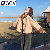DGOV皮毛一体可双面穿羊羔毛外套女小个子宽松显瘦加厚短款麂皮绒上衣 咖色两面穿外套 L 推荐115-130斤