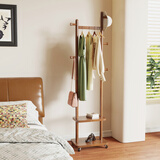 庭许实木挂衣架落地式衣帽架立式卧室入户多功能玄关办公室衣架 311加高款【双层-带轮】柚木色