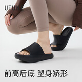优调负跟拖鞋男厚底居家防滑室内拉筋前高后低情侣拖鞋夏 黑色 44-45