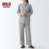 无印良品 MUJI 女式无侧缝双层纱织睡衣纯棉全棉 FDA20C1A 女士家居服套装 灰色X图案 S-M