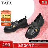 他她（TATA）通勤百搭乐福鞋春季新款方跟小皮鞋女单鞋WCPA1AA3 黑色 35