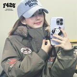 F426【赵露思同款】25年冬季新款美式复古连帽毛领派克服 军绿色（羽绒款） （新国标90%绒） S