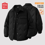 名创优品（MINISO）美式飞行夹克男士秋冬新款潮牌宽松休闲工装棉服外套男大码派克服 【衬衫式羽绒服】黑色 -冬款 M /170(体重100-120斤)