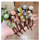 【2个】爆款珠珠水钻一字扭扭发夹高级盘发夹发饰CLjn扭扭发夹jd 咖色+灰色【2个】