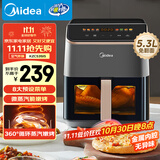 美的（Midea）AI烹饪空气炸锅免翻面 可视大视窗大容量5.3L 智能触控 微波炉烤箱一体机三合一金属内腔KZC539J5