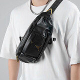 Jordan男女乔丹 金属Logo基础款 斜跨胸包腰包HA5507-013黑色 均码