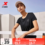 特步（XTEP）短袖t恤衫男女夏季吸湿排汗圆领半袖透气宽松休闲百搭潮流短袖 0170正黑色-女 3XL