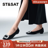 星期六（St&Sat）女鞋春季浅口平底方扣水钻通勤单鞋 10黑色 36