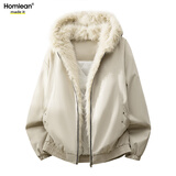 Homlean棉衣新款加厚保暖座山雕冬季美式男生潮牌毛领外套HK10卡其3XL