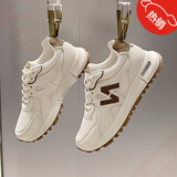 鸿星品莆田运动鞋女鞋休闲跑步2025春秋季阿甘鞋老爹透气网面软底小白鞋 高端皮质-卡其 38