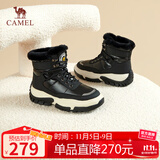 骆驼（CAMEL）雪地靴女潮搭撞色鞋面拼接厚底系带保暖靴 L23W275060 黑色 38