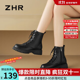 ZHR马丁靴女秋冬复古英伦风靴子女时尚百搭系带短靴女 ES08 黑色 38