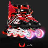 拓呈溜冰鞋儿童全套装成人男女小孩旱冰鞋滑冰鞋轮滑鞋直排轮初学者 红单闪单鞋(翅膀+扳手) M （适合鞋码32-37码）适合脚长20-23CM