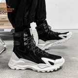 东方骆驼马丁靴男2025秋季新款高帮男鞋百搭工装靴秋季透气防滑耐磨鞋子男 白黑 42