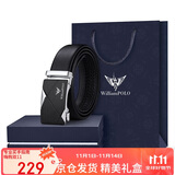 WILLIAMPOLO英皇保罗男士皮带自动扣休闲腰带头层牛皮裤带银色情人节生日礼物