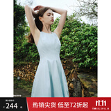 范思蓝恩夏季腰精裙气质收腰无袖背心连衣裙女夏季新款海边度假显瘦裙 浅水蓝-无袖 S