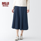 无印良品 MUJI 女式 弹力轻量牛仔 抽褶裙 半身裙 深藏青色 S