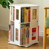 香木语实木旋转书架360度学生书柜桌上书架落地置物架收纳两层白色